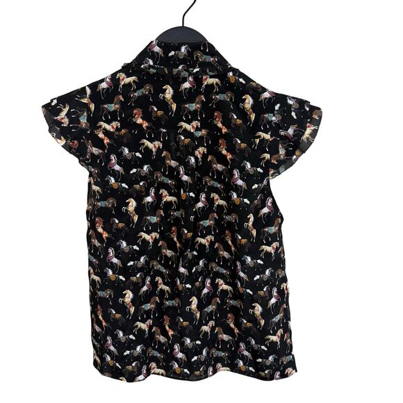 ALICE + OLIVIA Martel Flutter Sleeve Silk Button-Up Top - Picture 4 of 6